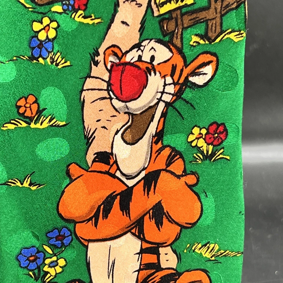 Галстук с тигровым вырезом 100% шелк магазин Disney винтажный редкий кролик сад Пух Канга - Изображение 3 из 4