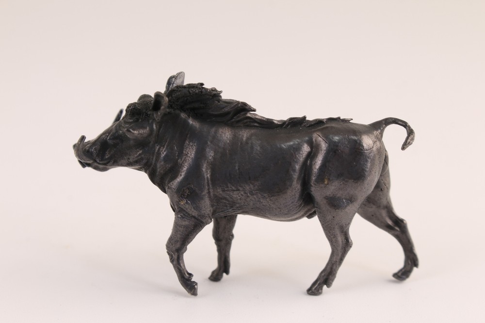 Chinese bronze wild boar mini statue figure collection lucky gift table decor