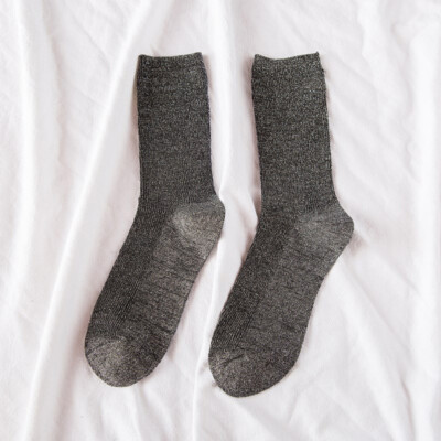 Women Glitter Soft Mid-Tube Shiny Elastic Hosiery Socks Plain Casual Autumn