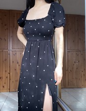 SALE 3 for $20 Forever 21 black white hearts MAXI dress puff sleeves SMALL