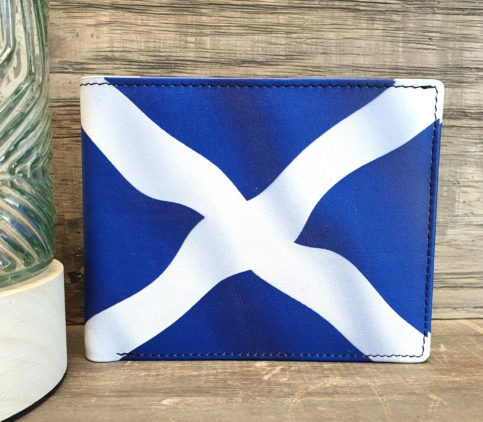 Retro 'Saltire' Men's Wallet. Scottish Flag. Leather RFID Fathers Day Football
