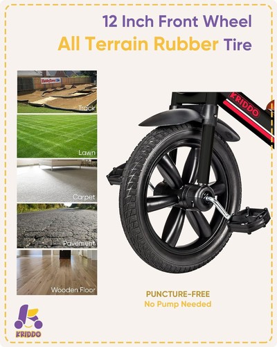 KRIDDO Kids Tricycles Age 2 Years to 5 Years, 12 Inch Puncture Free Rubber Wheel - Picture 6 of 6