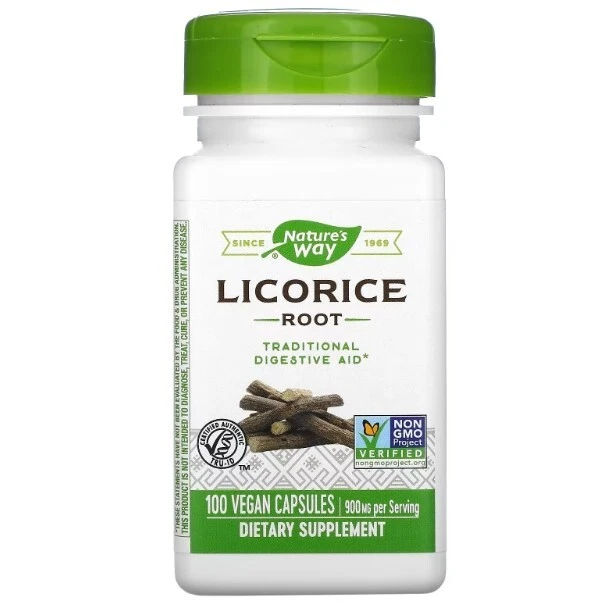 Nature's Way, raíz de regaliz, 2 PACK, 450 mg, 100 cápsulas veganas cada una Foto 2 de 3