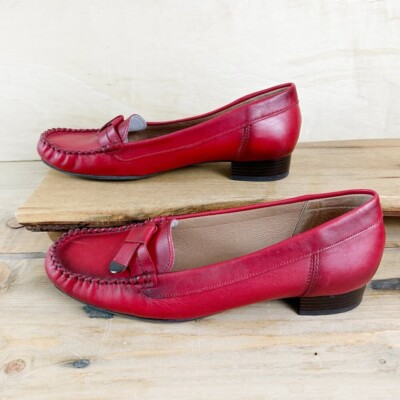 Belwest Women's Loafers Red Leather 39 8.5 Flats Moccasins
