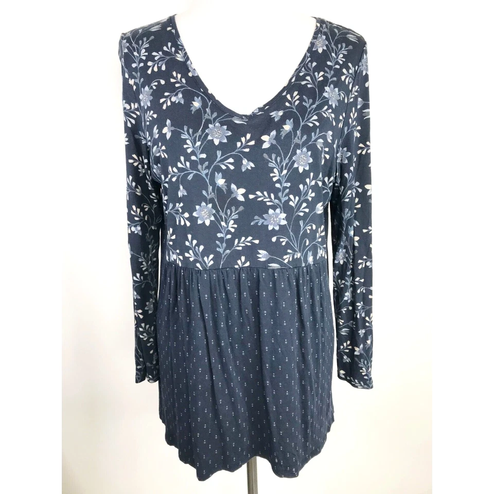Top túnica Jill para mujer azul medio floral a lunares bloques de colores cottagecore Foto 2 de 4
