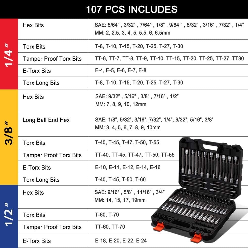 RIMKOLO 92-Piece Allen and Torx Bit Socket Set - Durable and Versatile Tools