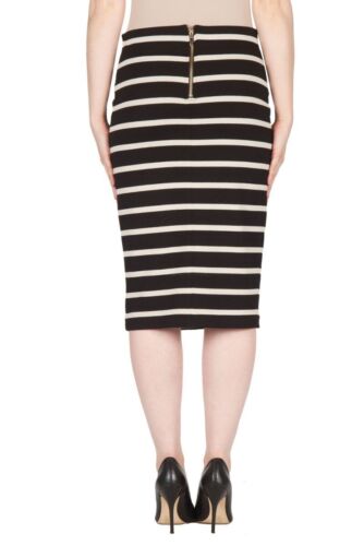 NWT Joseph Ribkoff Black/Beige Stripe Midi Pencil Skirt with Full Elastic Size 8 - Picture 3 of 3