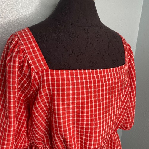 Moa Moa Top Blouse Shirt Women Plus Size 2X Red White Plaid Gingham Short - Picture 4 of 12