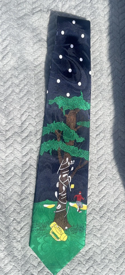 Corbata de golf Roberto Cellini hecha a mano para hombre 4" de ancho X 57” dibujos animados Foto 2 de 4