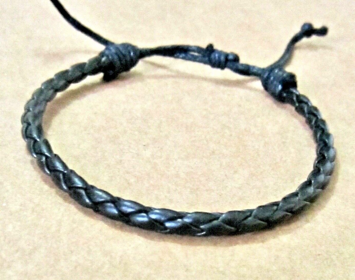 Mens BRACELET BLACK LEATHER CORD ROPE WRISTBAND ADJUSTABLE ANKLET