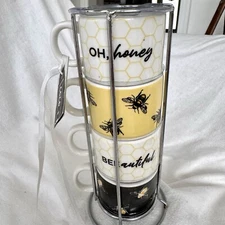 Coco+Lola Stackable Multicolor Queen Bee Expresso Cup Set (4) W/ Metal Stand