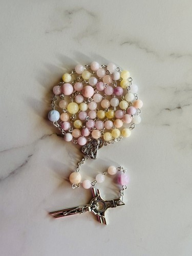 Natural Stone Jade Rosary Necklace With Silver Base Metal Cross For Church /Gift - 第 77/110 張圖片