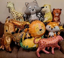 12 Mylar Animal Balloons, Foil - Jungle Safari Theme, Decorative Party Supplies
