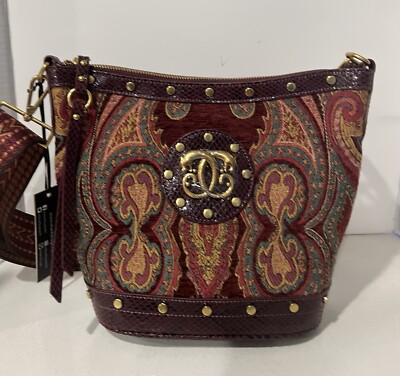 Sharif Legacy Parisian Tapestry Bucket Leather Bag - Bordeaux - NWT