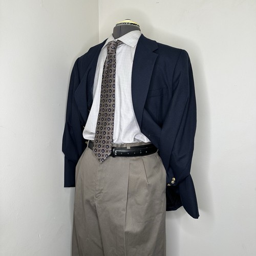 VTG Croft & Barrow Mens Blazer Sport Coat Suit Jacket 42R 46" Navy Blue 2 Button - Picture 7 of 13