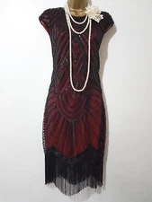 VINTAGE 20'S GATSBY FLAPPER CHARLESTON SEQUIN BEAD EMBELLISHED FRINGE DRESS SZ M