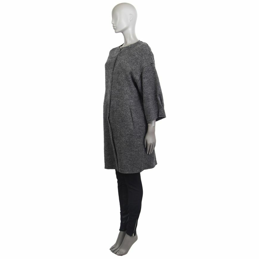 60684 auth MARNI grey wool Collarless 3/4 Sleeve Knit Coat Jacket