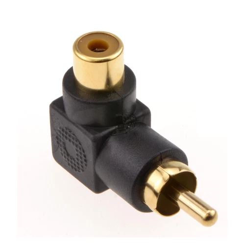 BLACK Right Angled RCA Phono Adapter Audio Plug to Socket