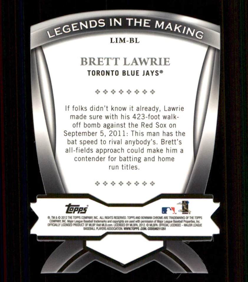 2012 Bowman Chrome Legends In The Making Die Cuts #BL Brett Lawrie - Image 2 of 2