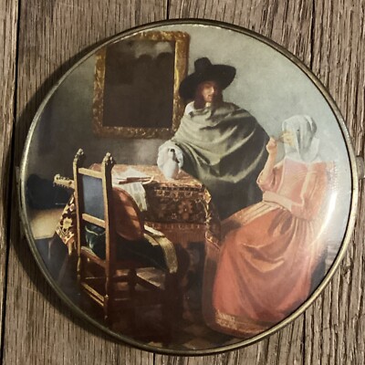 Ladies Handbag Make-Up Mirror Compact 4.5   Two Sided Victorian Era Pictures