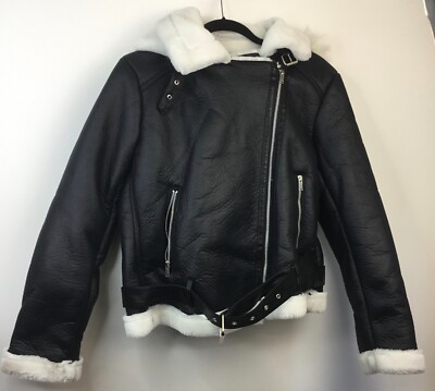 Shein Woman Unisex Black Long Sleeve Fur Bomber Aviator Jacket