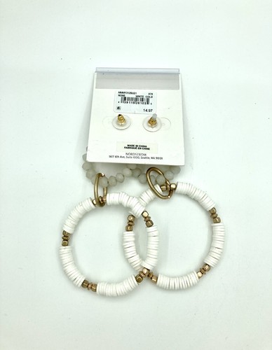 Nordstrom Melrose And Market Earrings - Chunky Double Hoop Dangle White Beads - Picture 2 of 2
