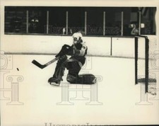 1982 Press Photo Union College hockey goalie in action - tus07096