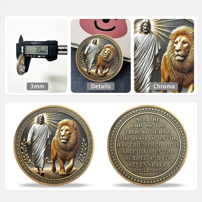5 PCS Walking Jesus Lion Religious Coin - Inspirational Bible Verse Medallion