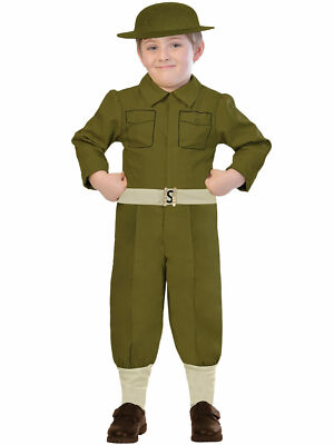 Boys Army Officer Costume WW2 Wartime Soldier Uniform Book Week Fancy Dress