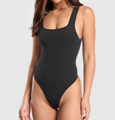 Gymshark Cotton Bodysuit Black Muscle Fit Size S NWT Square Neck