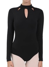 - Ember - Long Sleeve Dance Leotard with Leaf Cut Outs For Women Black, Adul...