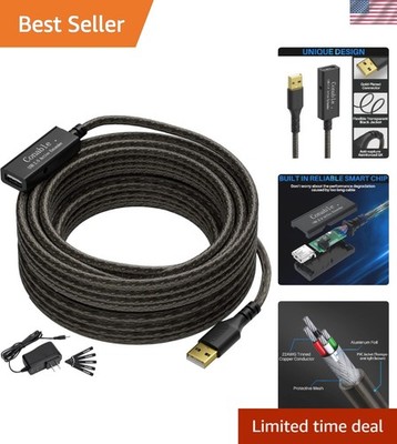50ft USB 2.0 Extension Cable with AC Power Supply - Fast Data Transfer