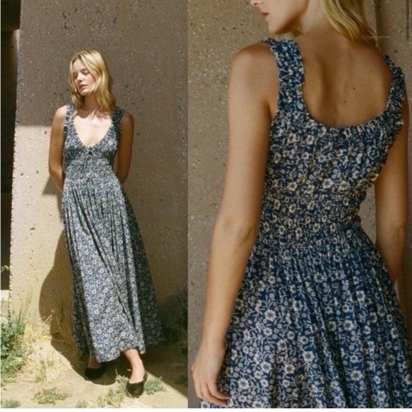 den emmaretta floral cotton cocktail dress Emmaretta tie-detailed shirred floral-print organic cotton midi dress - multi