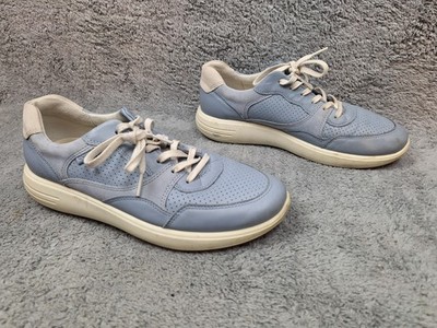 Ecco Shoes Womens Size 10 Soft 7 Runner Blue White Leather Comfort Sneakers
