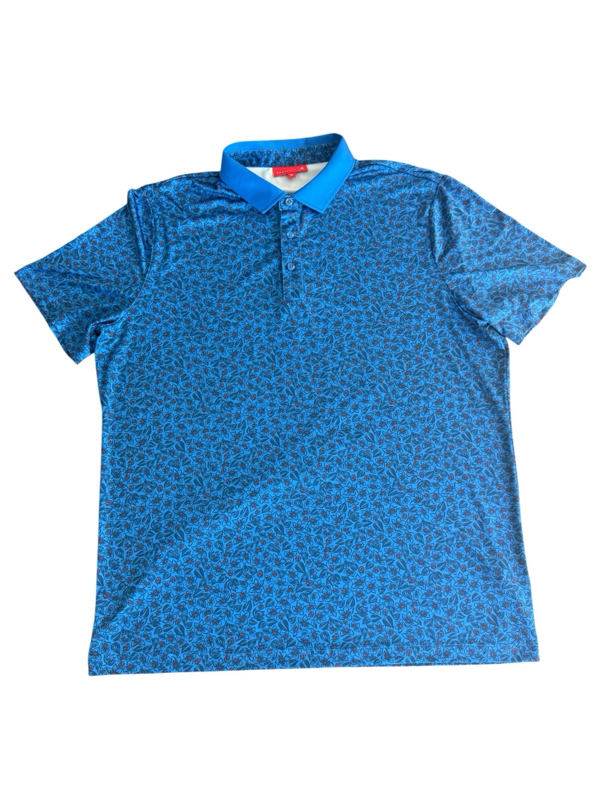 Redvanly Golf Polo Shirt Floral Performance Blue Short Sleeve Casual Mens XL