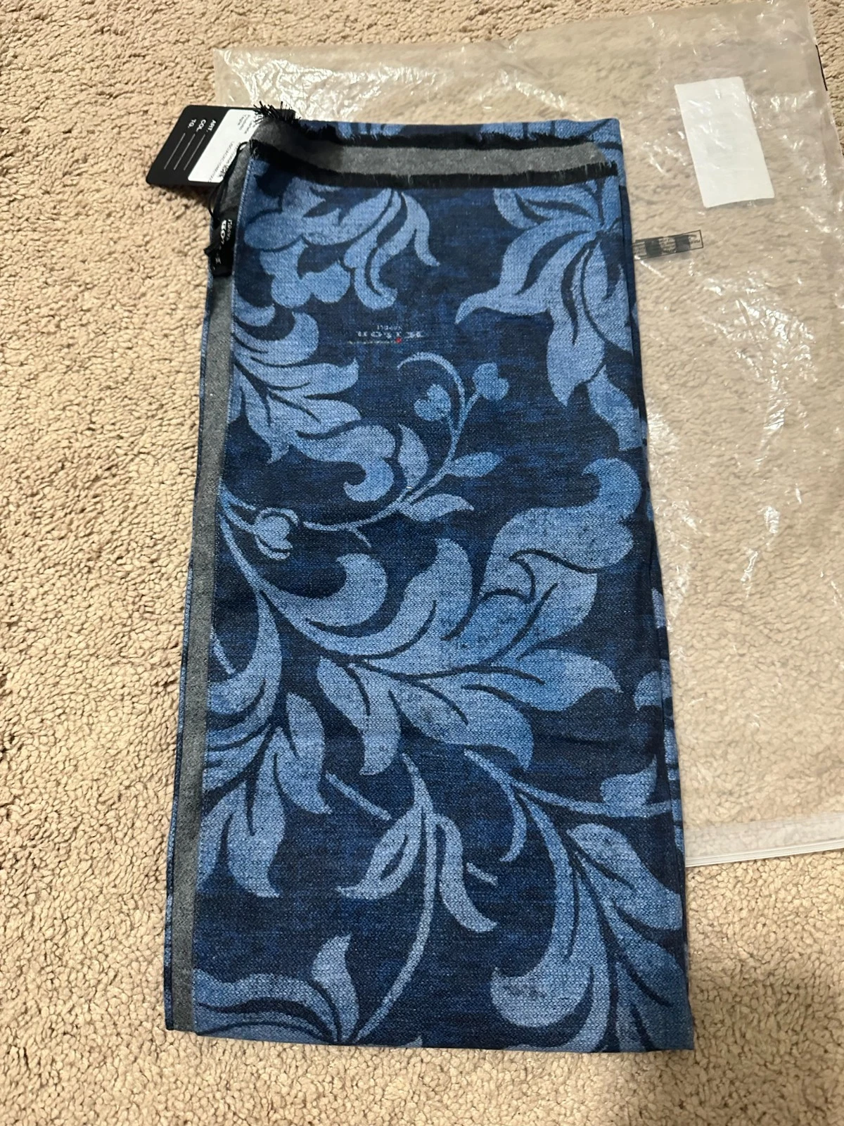 NWT KITON SCARF SILK blue Leaf Print 42 X170 handmade two tone luxury Italy
