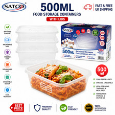SATCO 500ML Clear Plastic Containers Tubs + Lids Microwave FoodSafe Takeaway tub