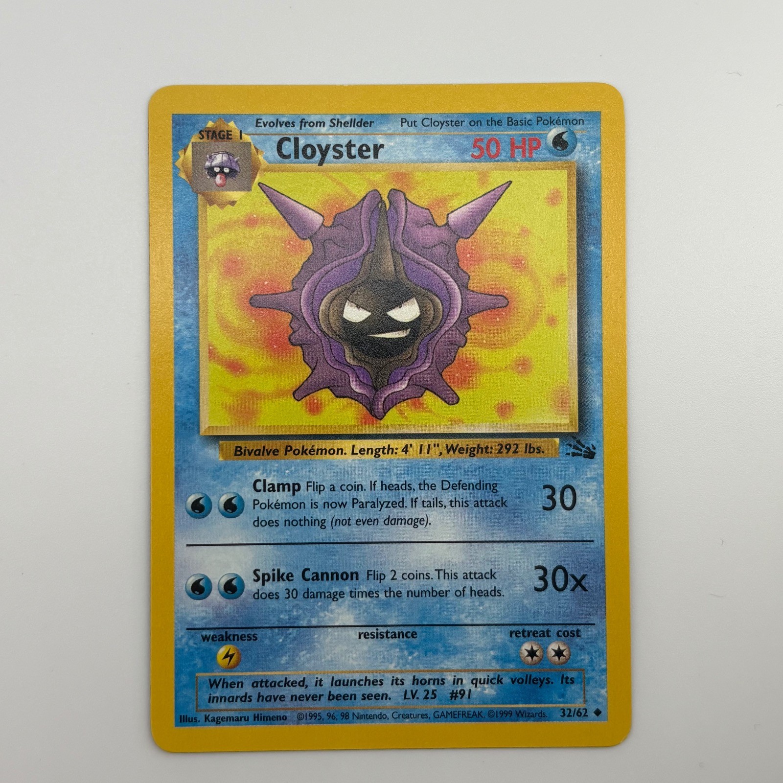 Cloyster 32/62 UC Fossil Unlimited HP Pokemon