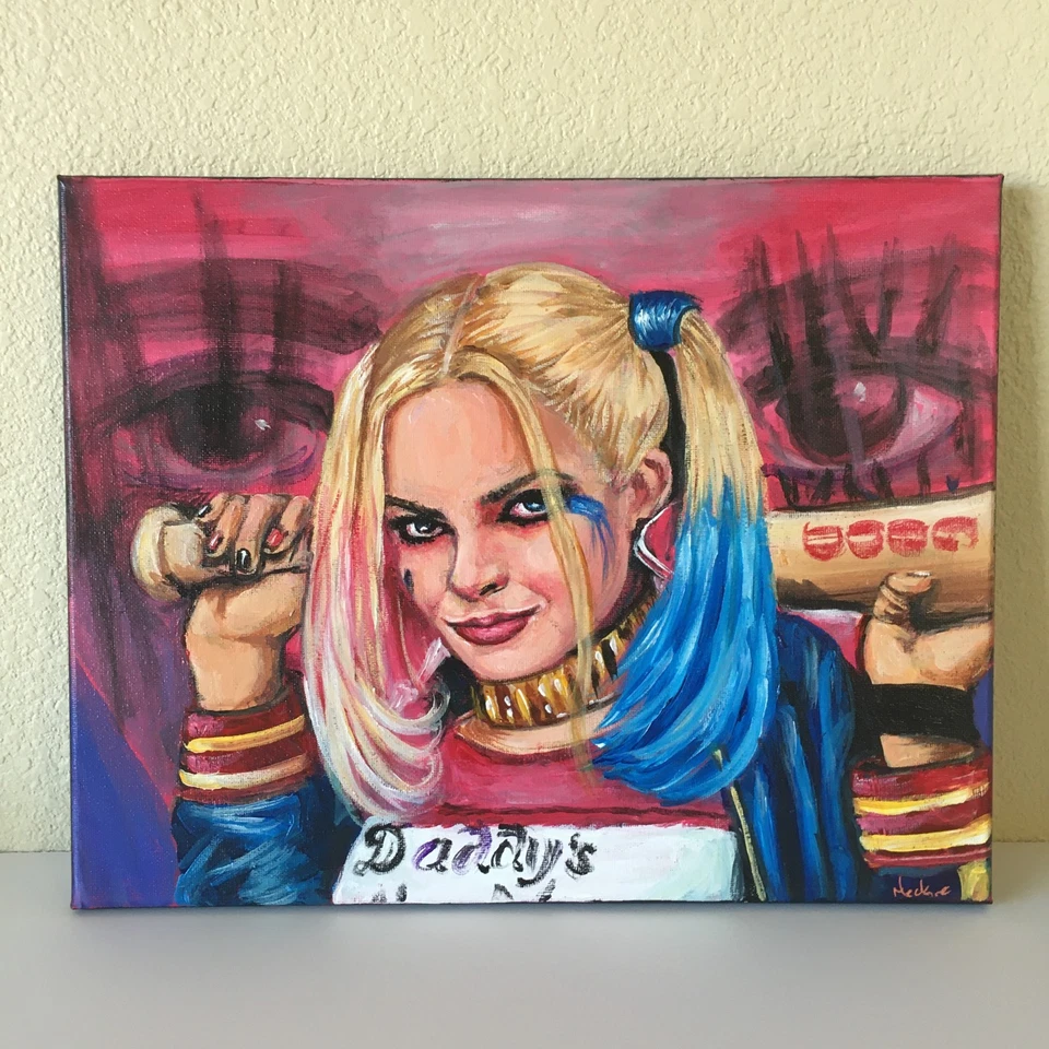 Harley Quinn Acrylic Painting Original Art 14 x 11 inch Canvas Batman DC Comics - Image 3 of 4