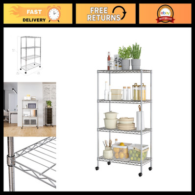 Adjustable 4-Tier Steel Wire Shelving Unit - Storage Rack for Home, Kitchen, Off