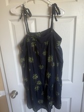 LOFT Navy Beach Palm Tie Strap Swing Dress SIZE LARGE No Pockets