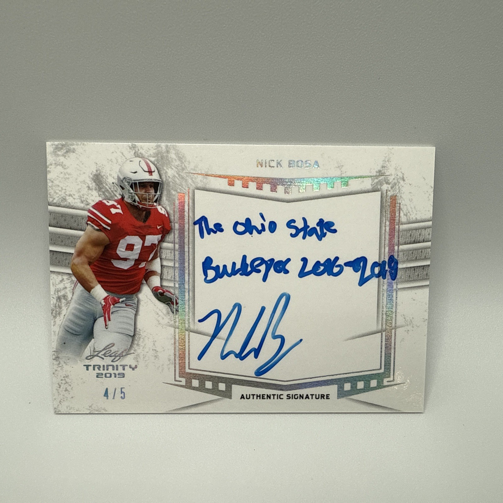 Nick Bosa Leaf Trinity Autographs #ANB1 Silver Spectrum