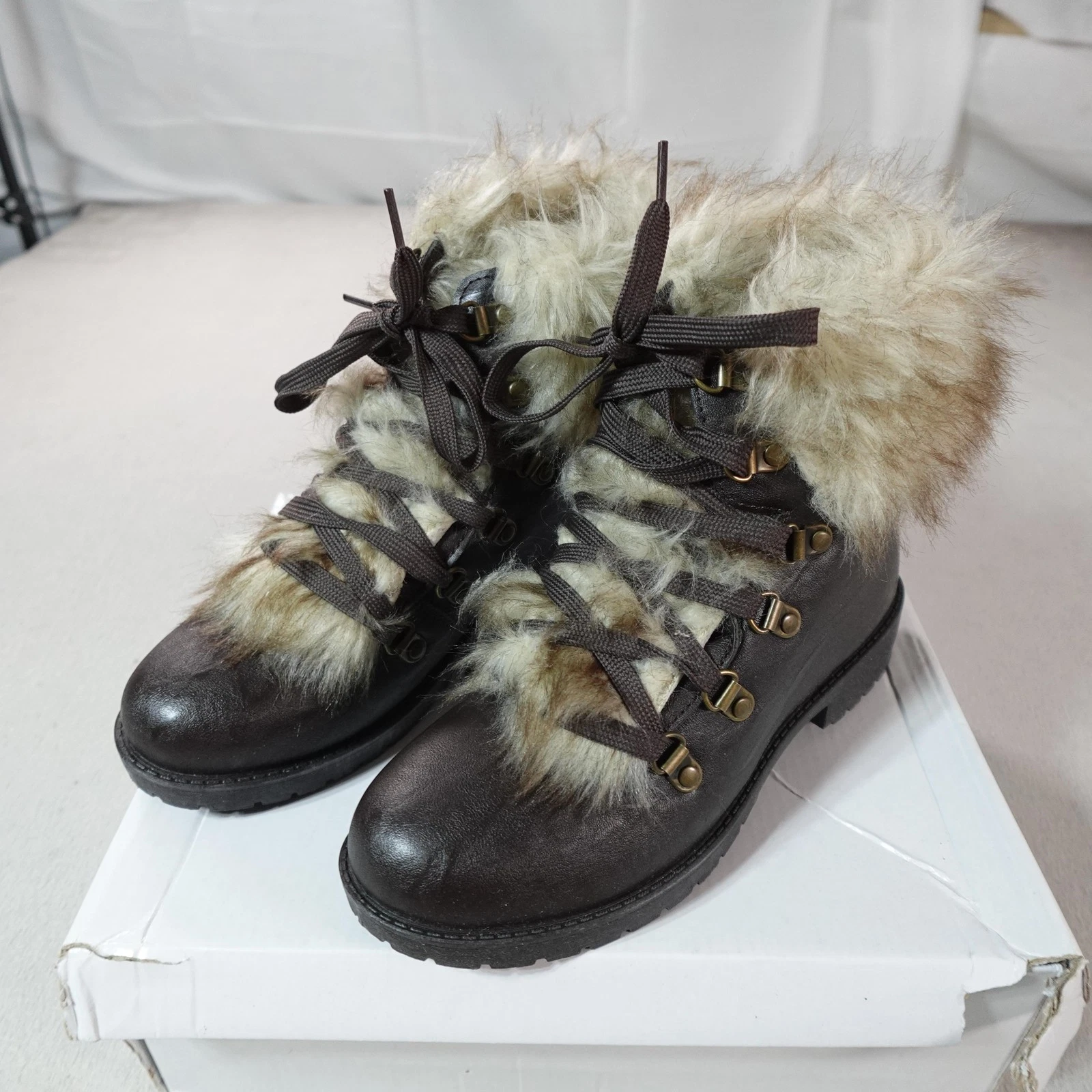 Wanted Stratton Boots Womens Size 7 Brown Faux Fur Lined Ankle Winter Snow New