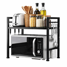 2 Tier Expandable Microwave oven Shelf Stand Kitchen Organiser Space Saving Rack