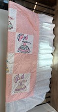 Vntg Handmade Sunbonnet Sue Patchwork Appliqu Quilt 78.5 L 77 W W/Ruffle