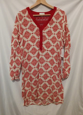 Charming Charlie Shift Dress Sz Medium Red Cream V-Neck Mesh Casual