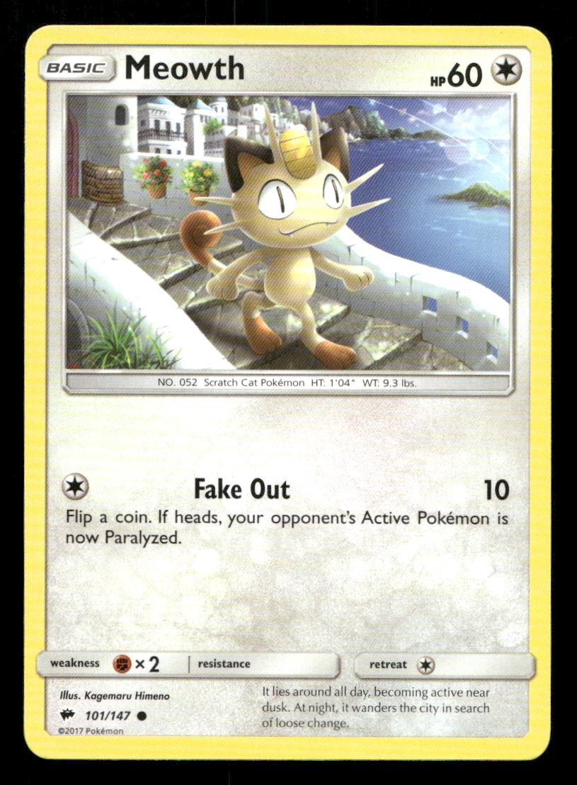 Meowth 101/147 Burning Shadows LP Pokemon