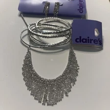 Claire's 3 Piece Set, Crystal Necklace, Earrings, Bracelet