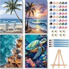 4 Pack Framed Beach Paint by Numbers Kit for Adults - Turtle Arts and Crafts ...