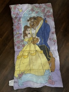 Vintage 1990's Disney Belle Beauty Beast Sleeping Bag USA Pink Yellow 30 X 57
